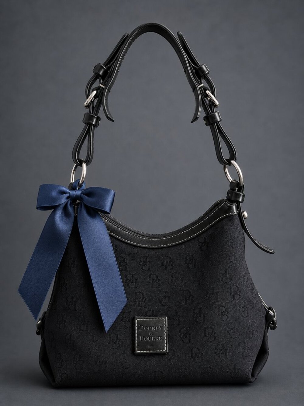 DOONEY & BOURKE Black DB Monogram Jacquard Hobo Shoulder Bag